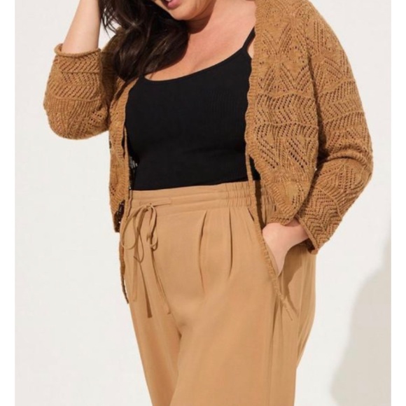 🆕 Pointelle Tie Front Shrug Sweater 3 3X 22 24 NWT Torrid New! Tobacco Brown - Picture 3 of 6